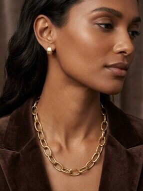 Vintage  90s Chunky Gold Finish Textured Link Chain Necklace Bold Retro 22.5"